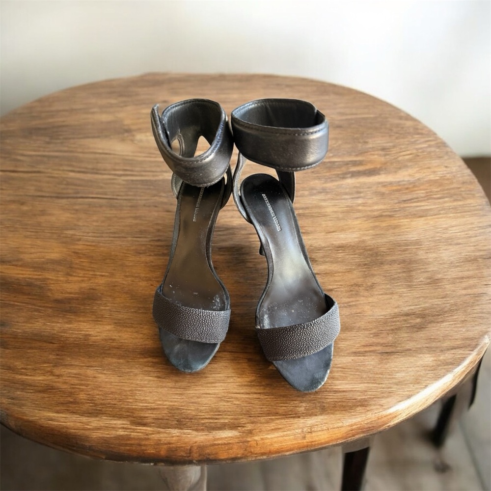 Alexander Wang Black Stingray/ Ankle Strap Heels. EU-37- US 7/7.5 fit.